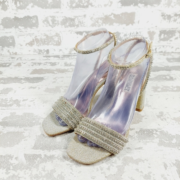 NEW Badgley Mischka Embellished Gold Glitter Heeled Sandals B202 - Picture 2 of 14